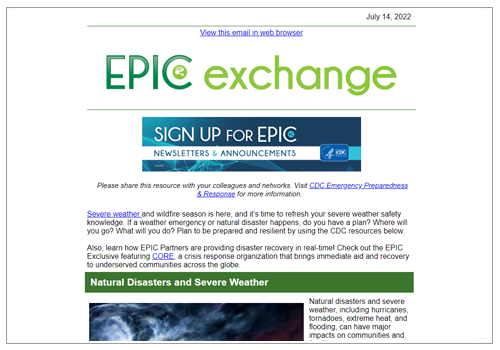 an EPIC Exchange newsletter sample