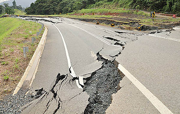 an earthquake damaged road