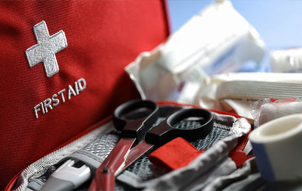 A first-aid kit and supplies